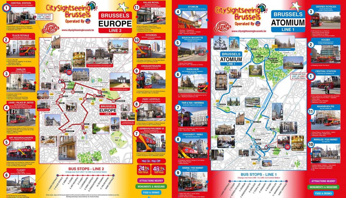 Mapa de los recorridos de los autobuses Hop On Hop Off de Bruselas