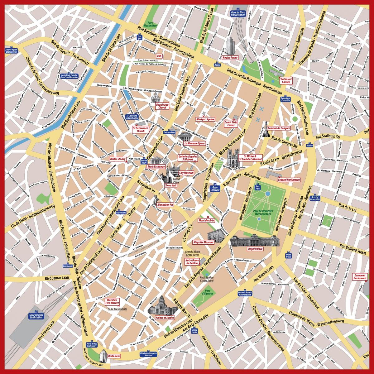 Mapa de los recorridos a pie de Bruselas