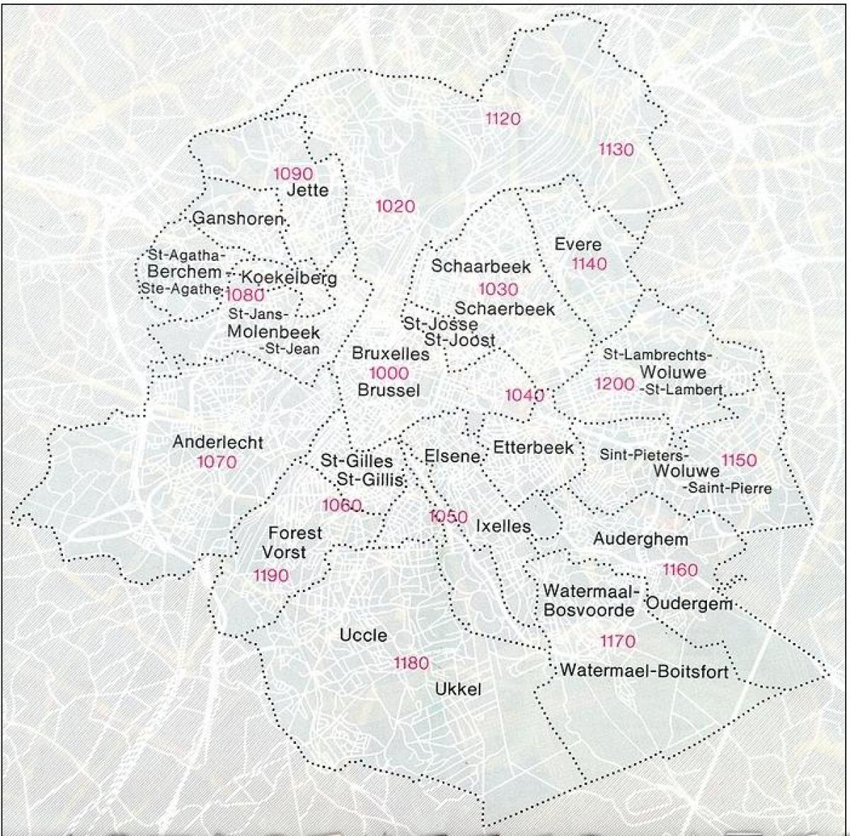 Mapa de códigos postales de Bruselas