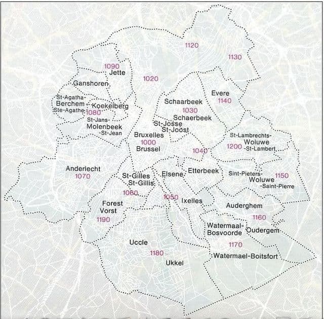 Mapa de códigos postales de Bruselas