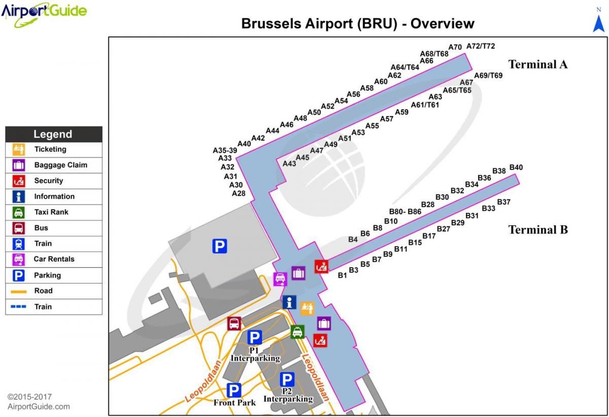 Mapa de los aeropuertos de Bruselas