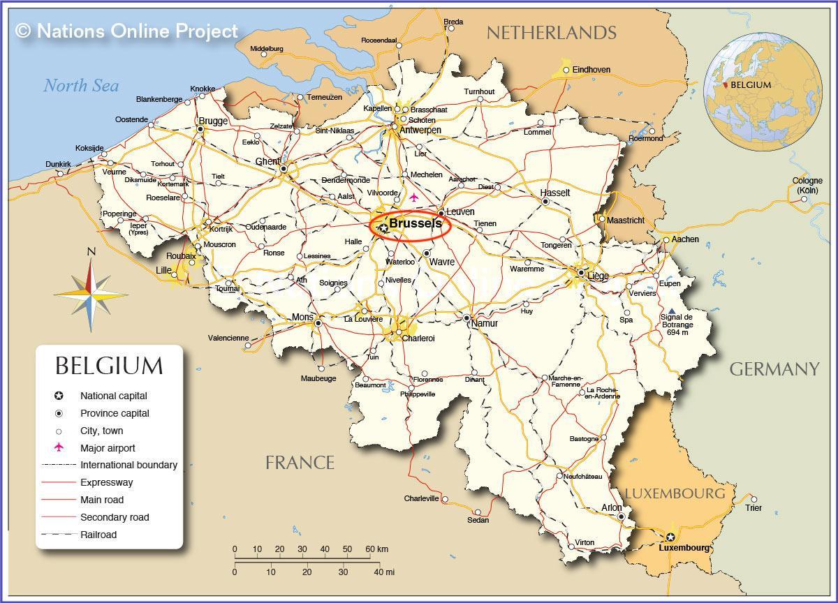 Bruselas en el mapa de Bélgica